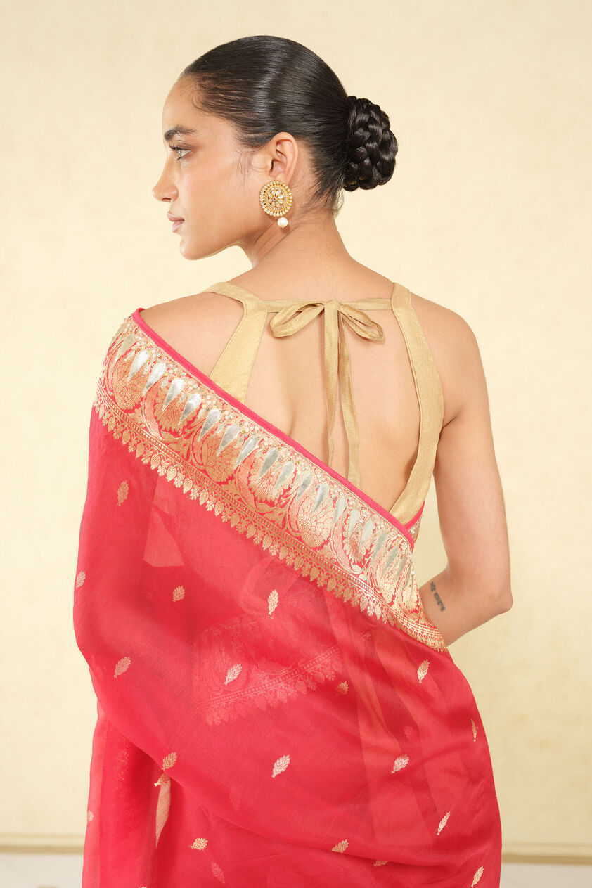 Ulka Handwoven Benarasi Saree Set, Red, image 5