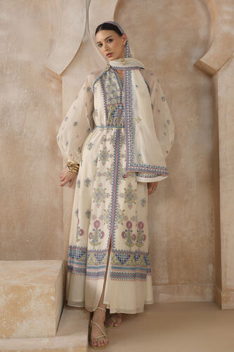 Stellara A-line Embroidered Mul Kaftan - Ivory, Ivory, image 3
