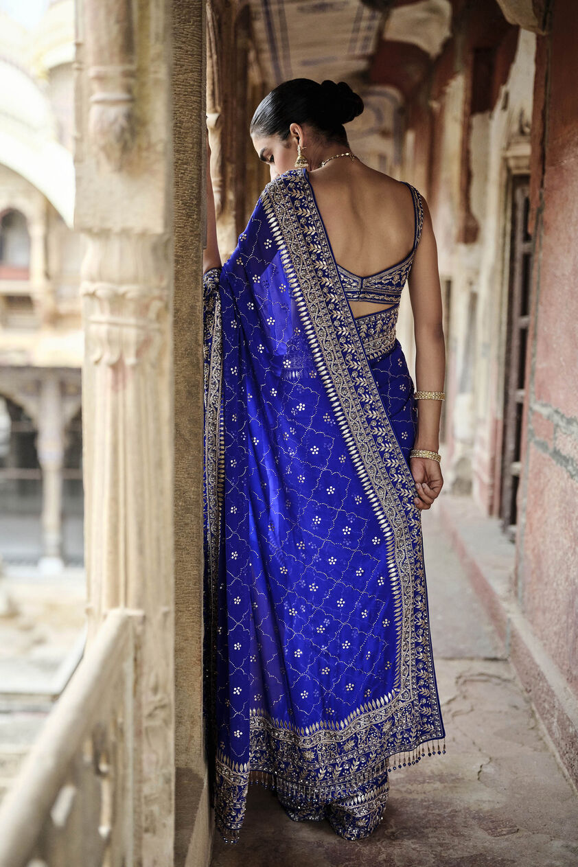 Anushna Handcrafted Badla Georgette Saree - Blue, Blue, image 2