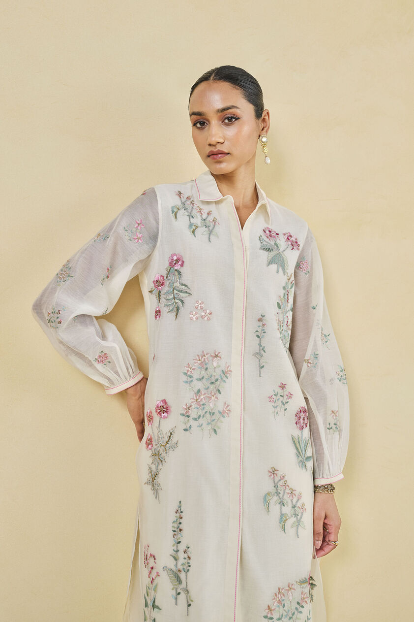 Rhapsody Embroidered Lyocell Coord - Ivory, Ivory, image 4