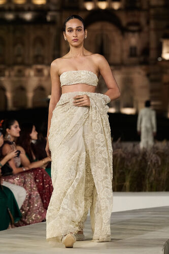 Rainbloom Embroidered Silk Saree - Ivory, Ivory, image 1