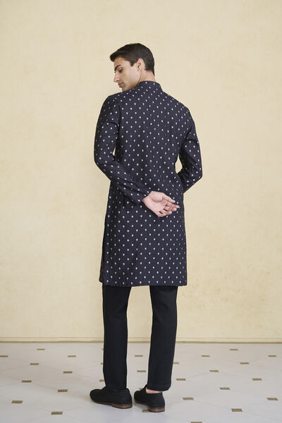 Zamurad Handwoven Benarasi Silk Kurta - Black