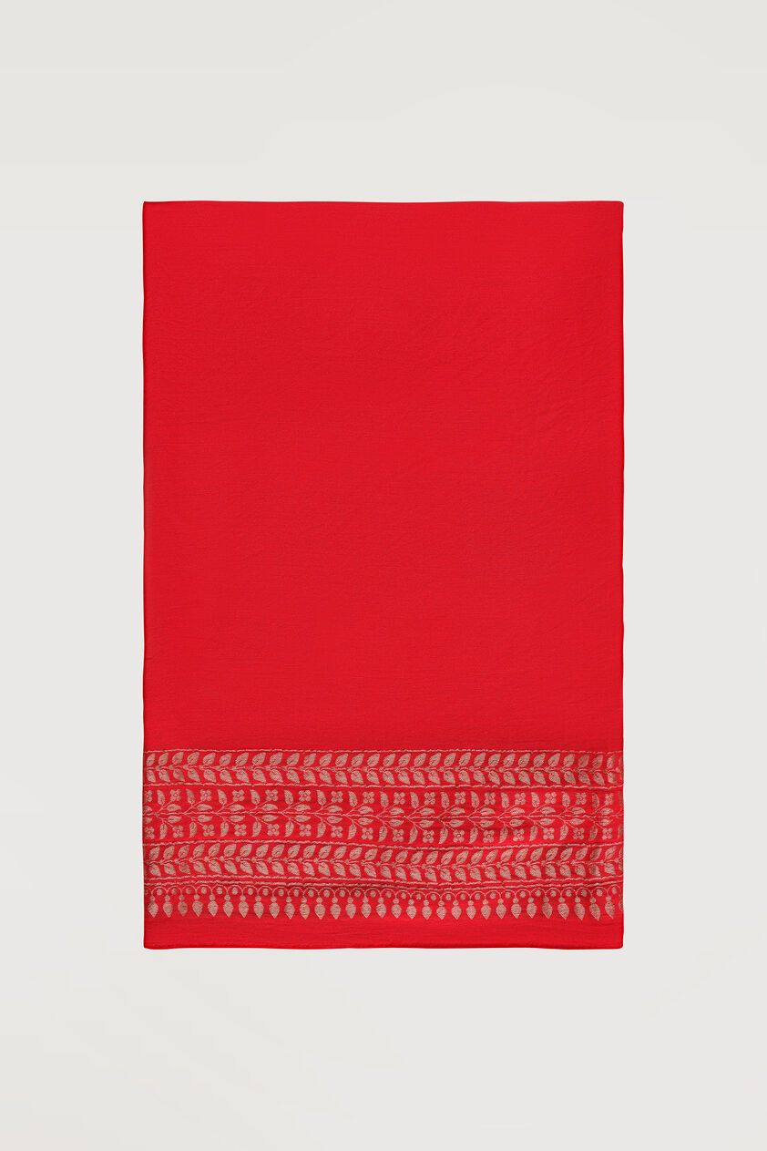Ridah Benarasi Saree - Red, Red, image 5