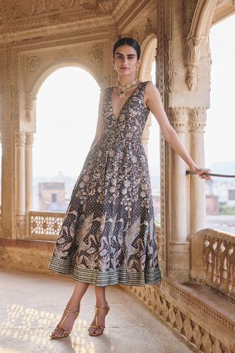 Izar Printed Sequin Dress - Black, Black, image 3