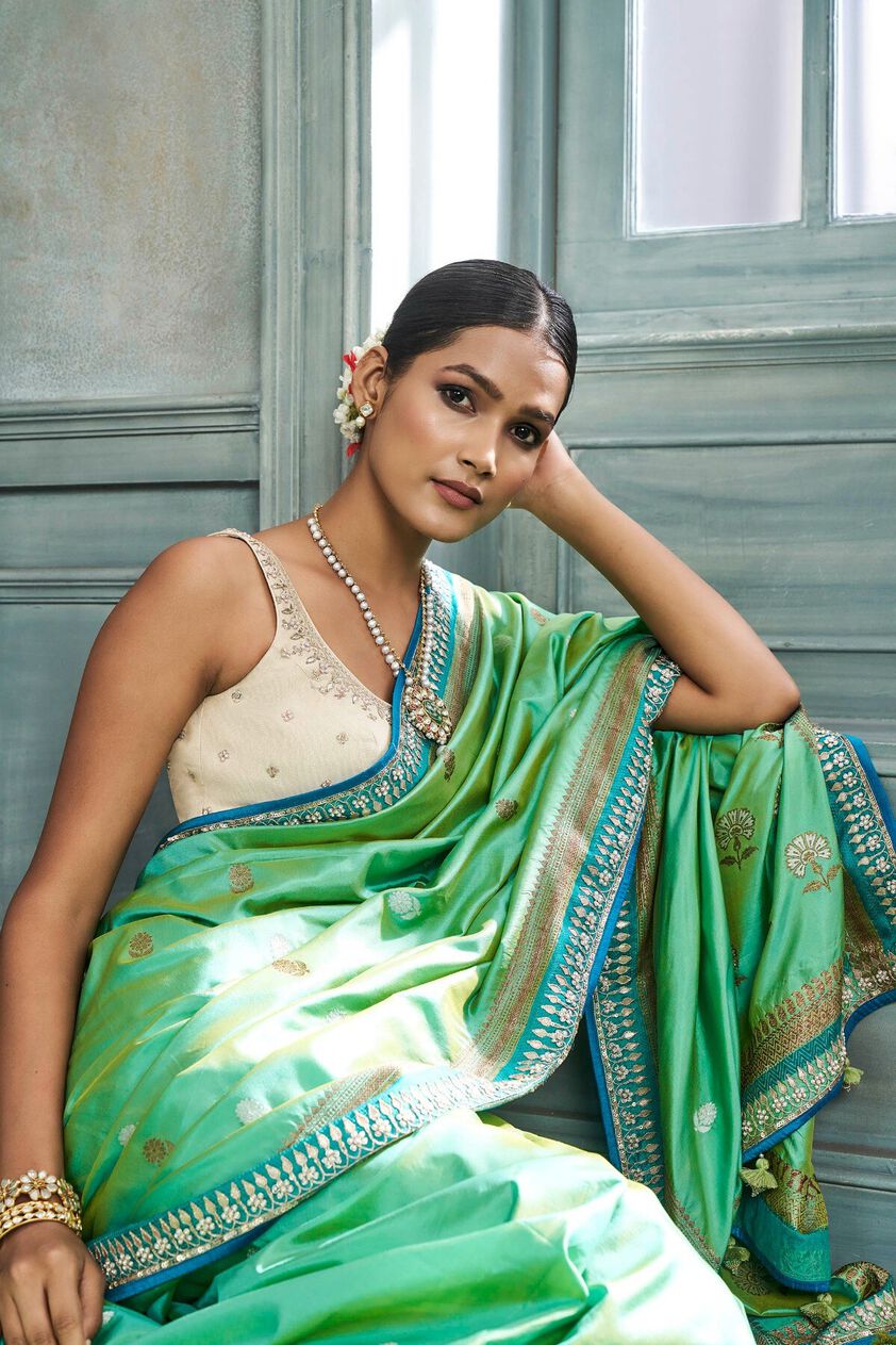 4 - Naseen Saree Set - Aqua, image 4