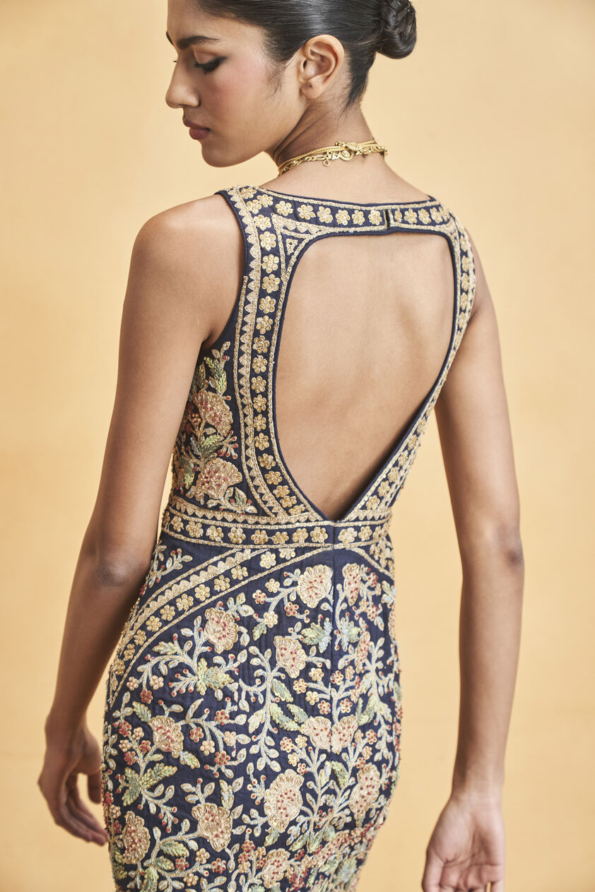 Wildforest Silk Zari Dress - Blue, Blue, image 5