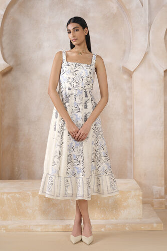 Rohza Hand-block Printed 50S Dress - White, White, image 3