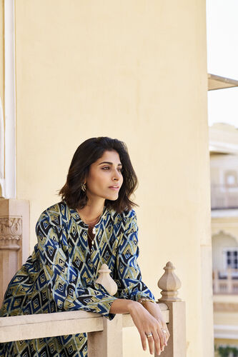 Mangave Ajrakh Hand-block Printed Coord - Green, Print, image 4