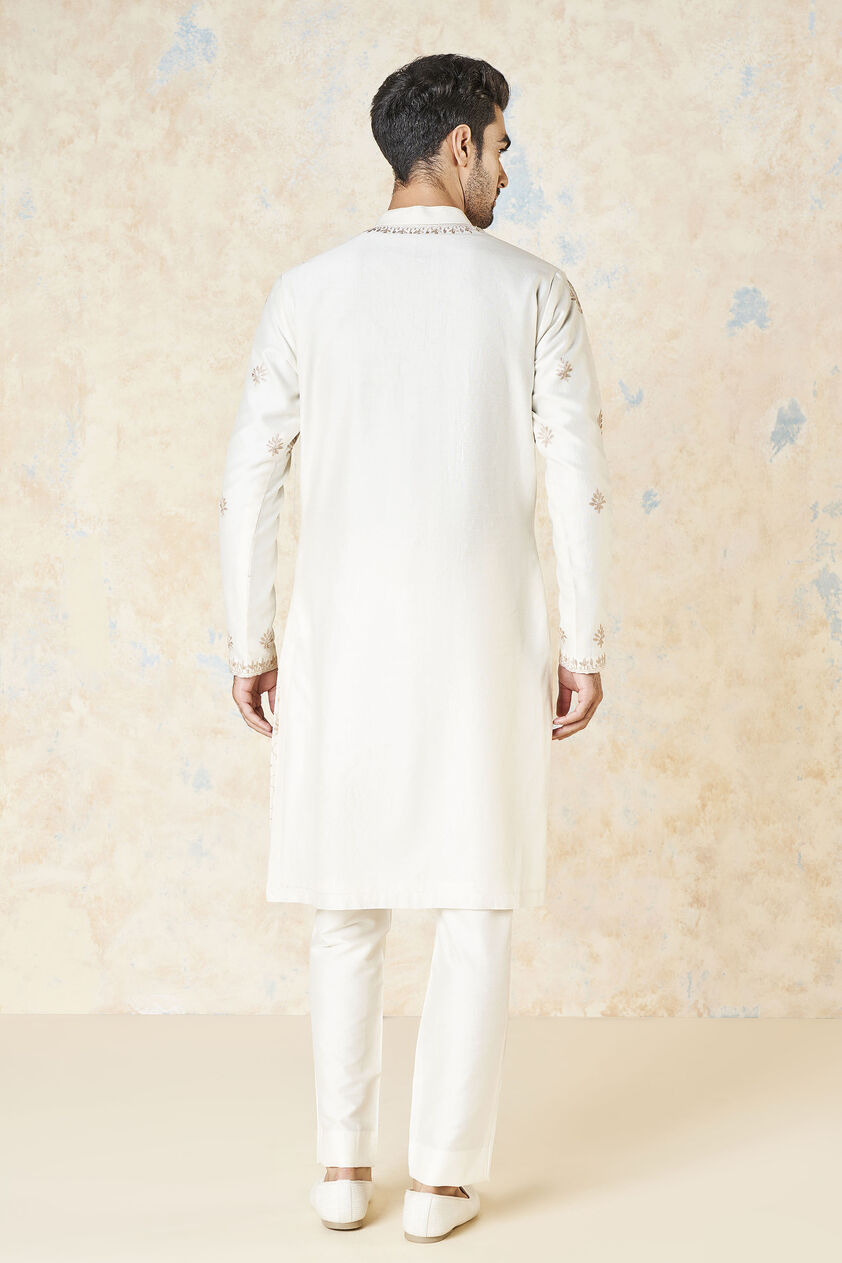 Ainan Embroidered Aari Silk Kurta - Ivory, Ivory, image 3