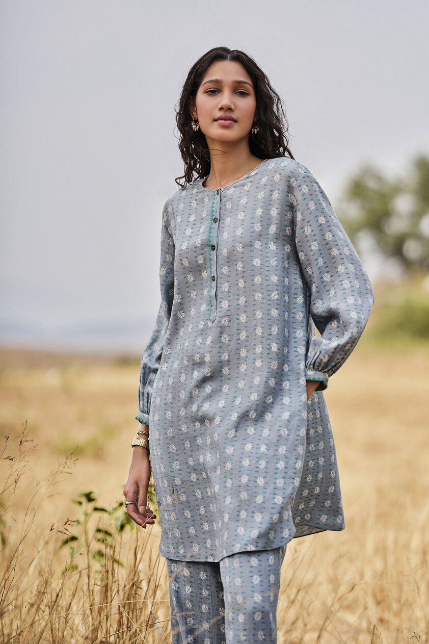 Inland Hand-block Printed Linen Coord - Blue, Blue, image 3