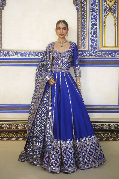 Ambar Gota Patti Silk Lehenga Set - Blue