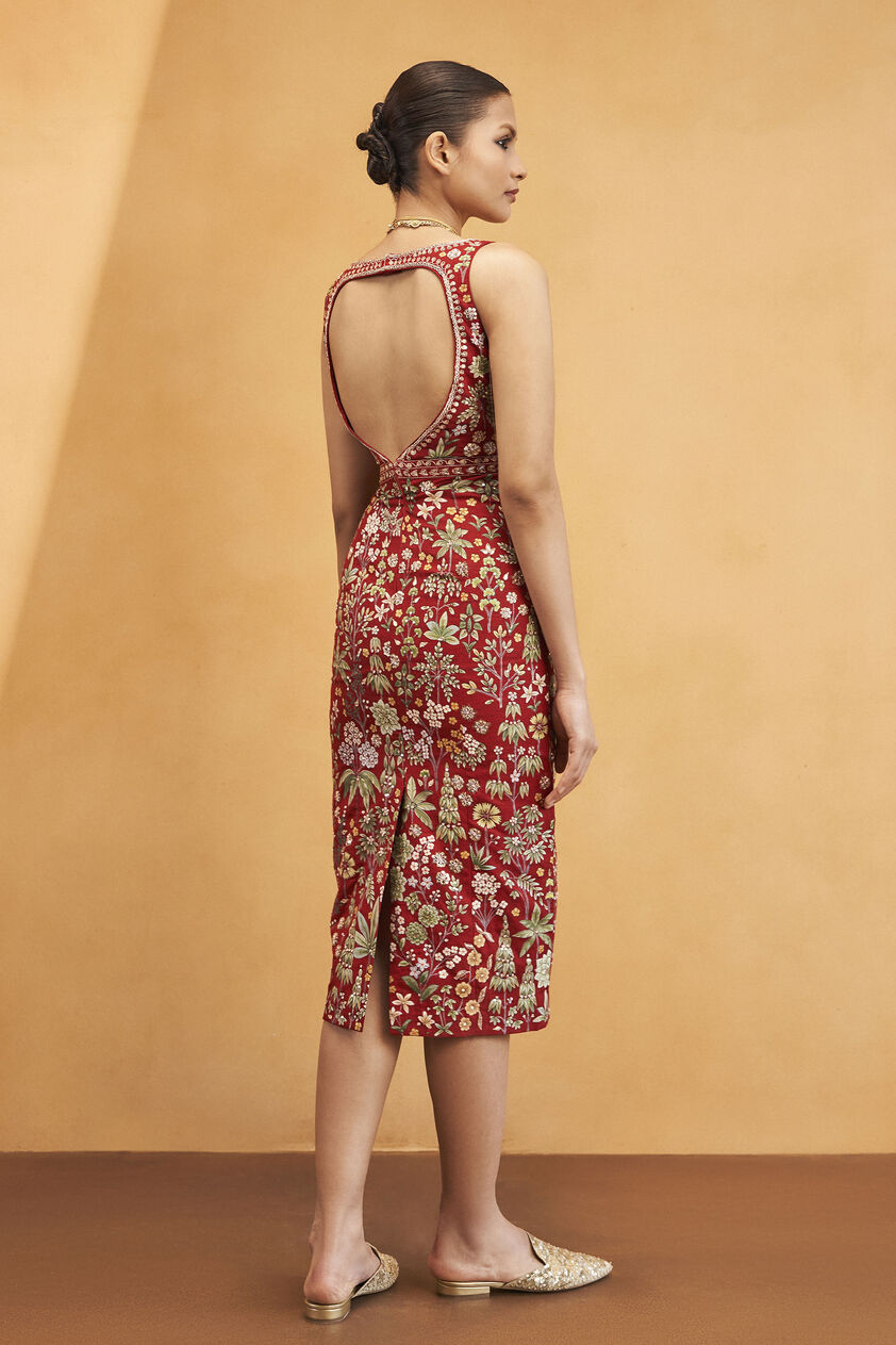 Ballad Of The Wild Hand-painted Pichhwai Silk Dress - Red, Red, image 3