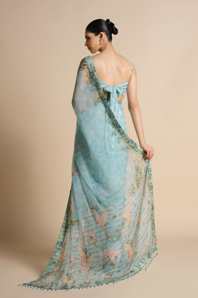 Sagara Printed Chiffon Saree, Powder Blue, image 5