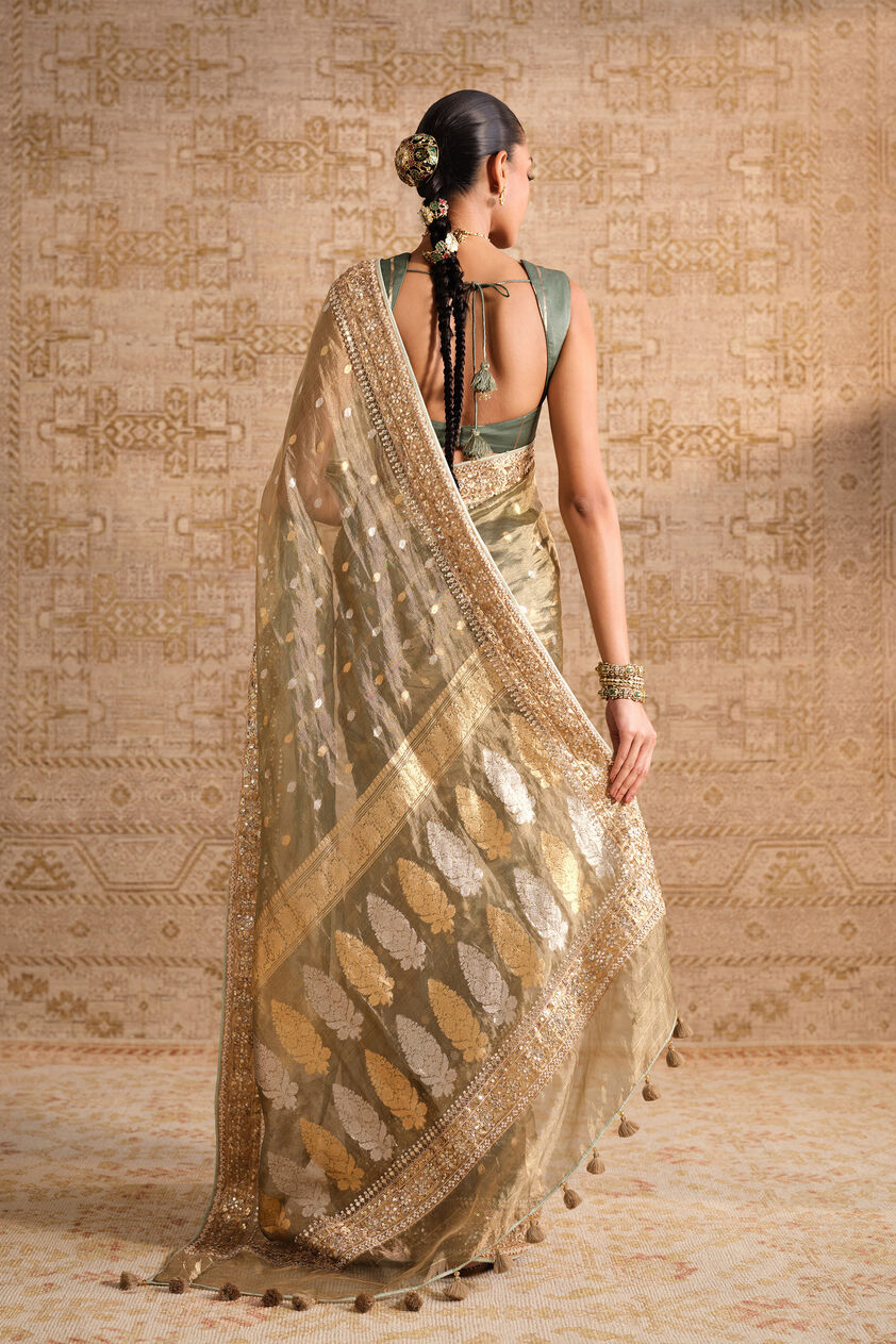 Devya Handwoven Benarasi Silk Saree, Sage, image 2