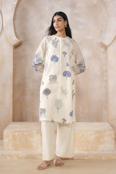 Iseda Hand-embroidered Kantha Kurta Set - White