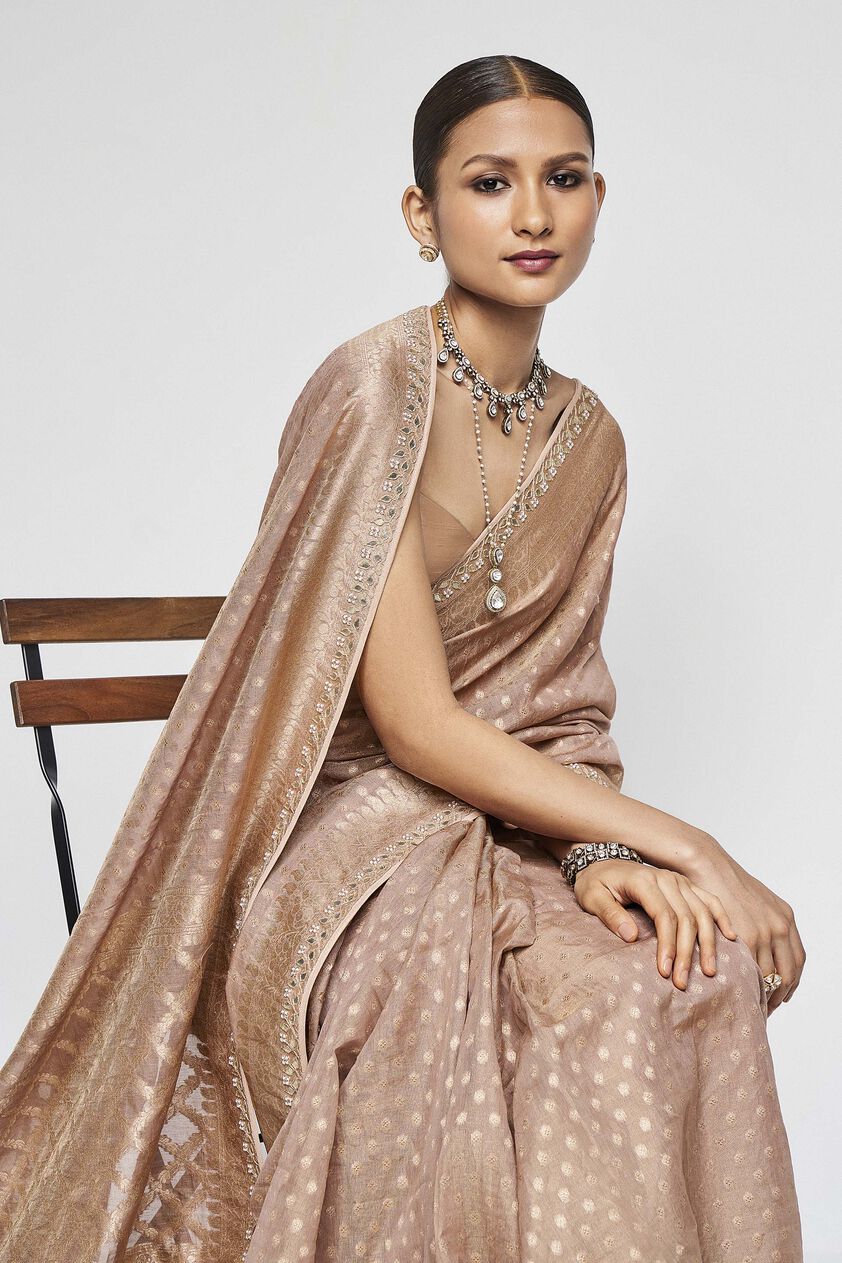 Atreyi Benarasi Silk Embroidered Saree - Gold, Gold, image 5