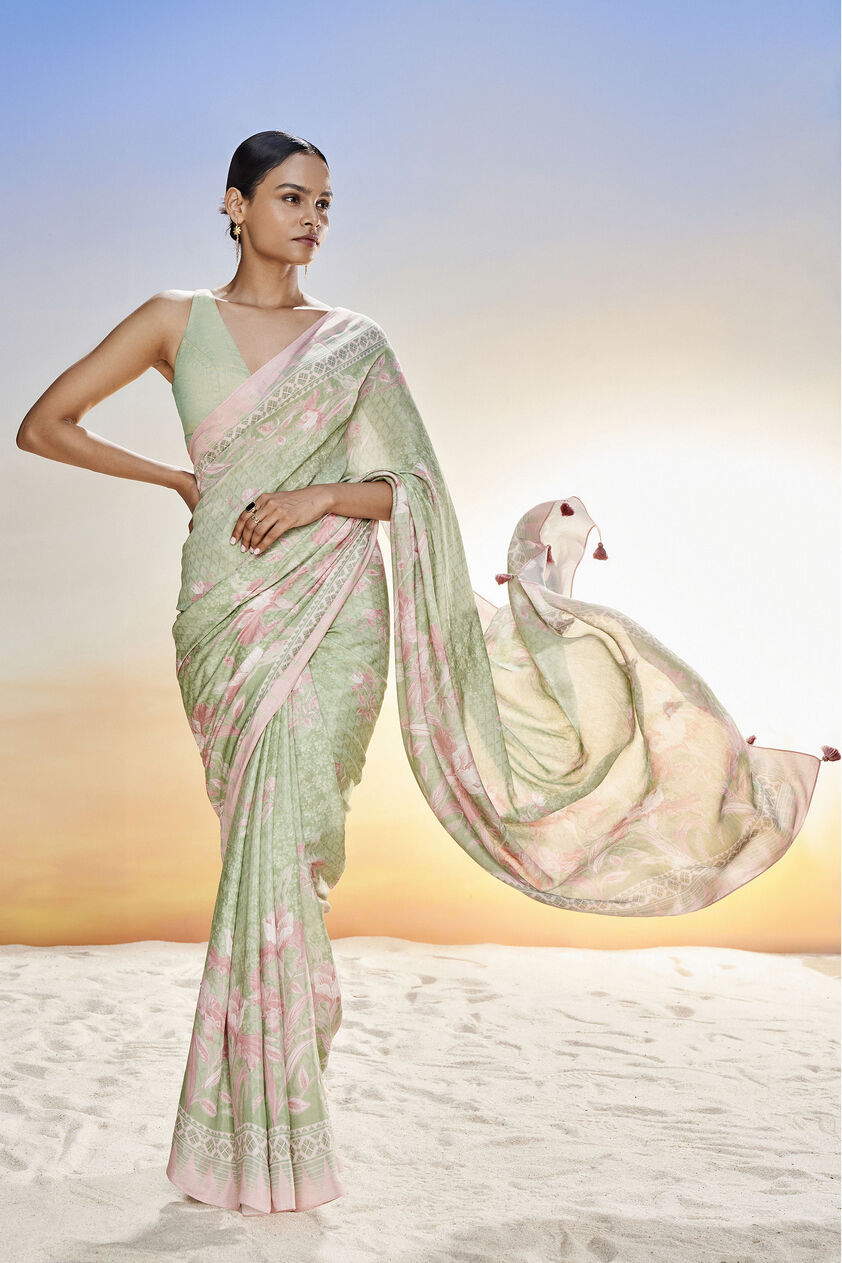 Floriana Saree Set - Sage, Sage, image 1