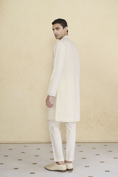 Hemansh Embroidered Silk Kurta - Cream