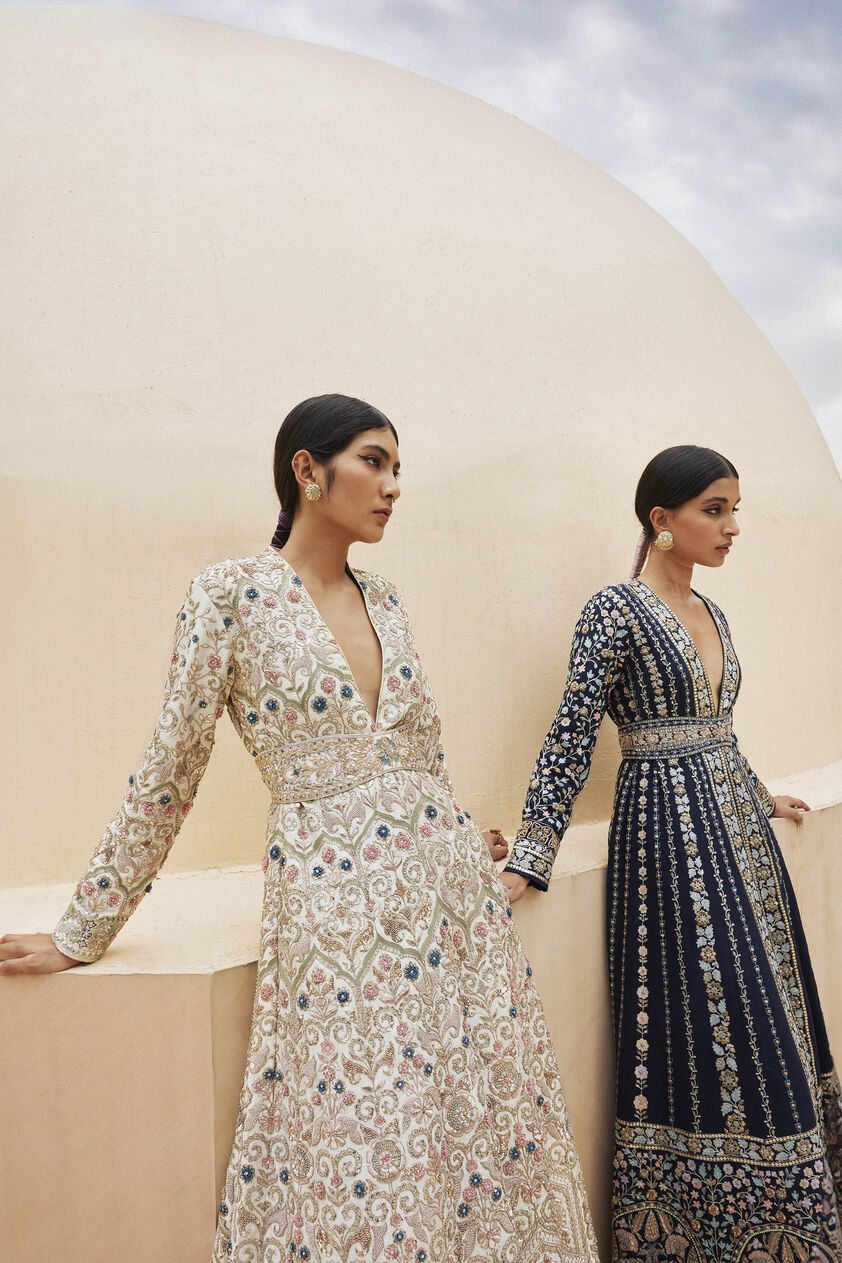 Hrida Zardozi & Resham Silk Jacket Set - Ivory, Ivory, image 1