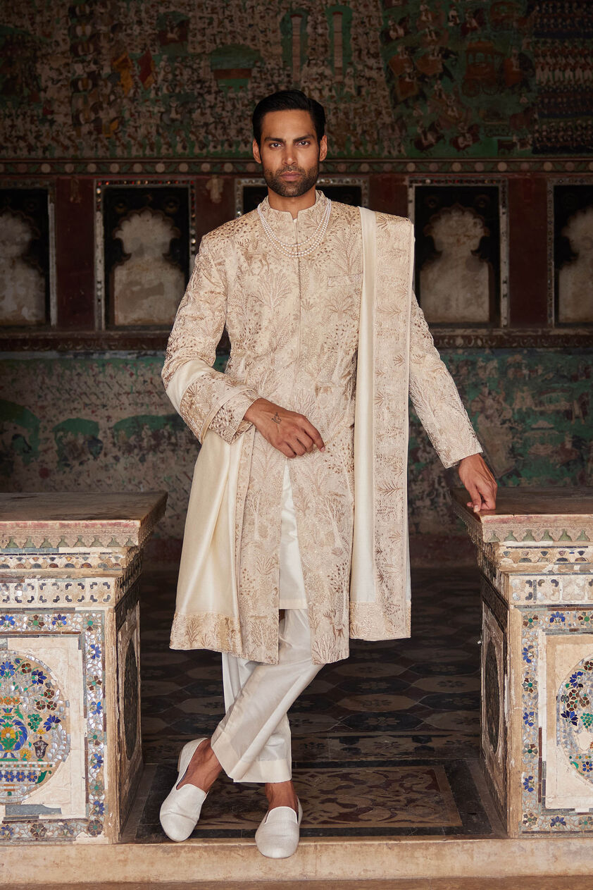 Parnav Hand-embroidered Sherwani - Gold, Gold, image 3