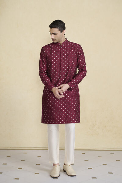 Zamurad Handwoven Benarasi Silk Kurta - Plum