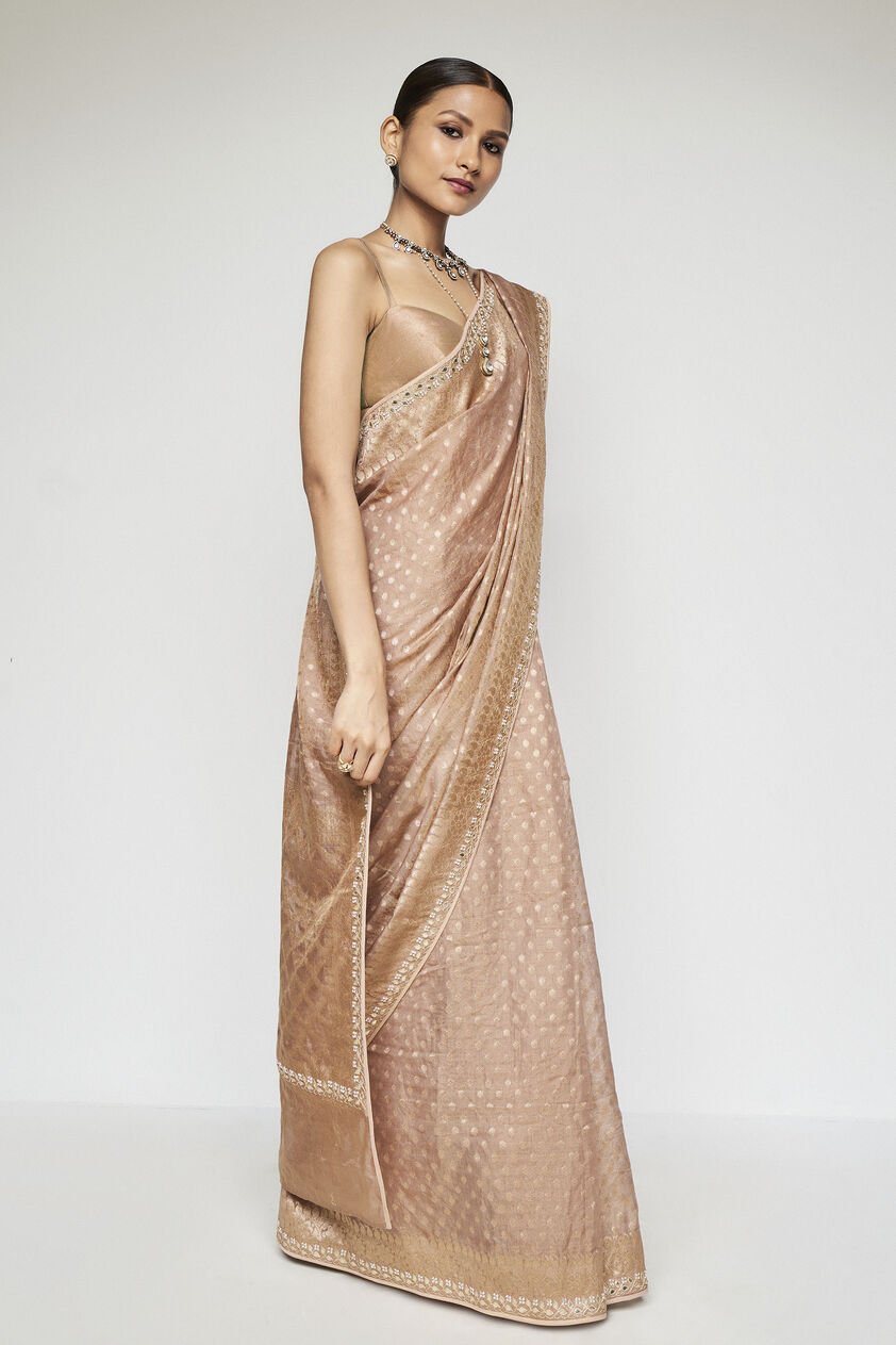 Atreyi Benarasi Silk Embroidered Saree - Gold, Gold, image 2