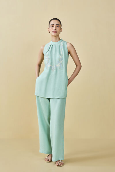 Birding Embroidered Hemp Coord - Mint