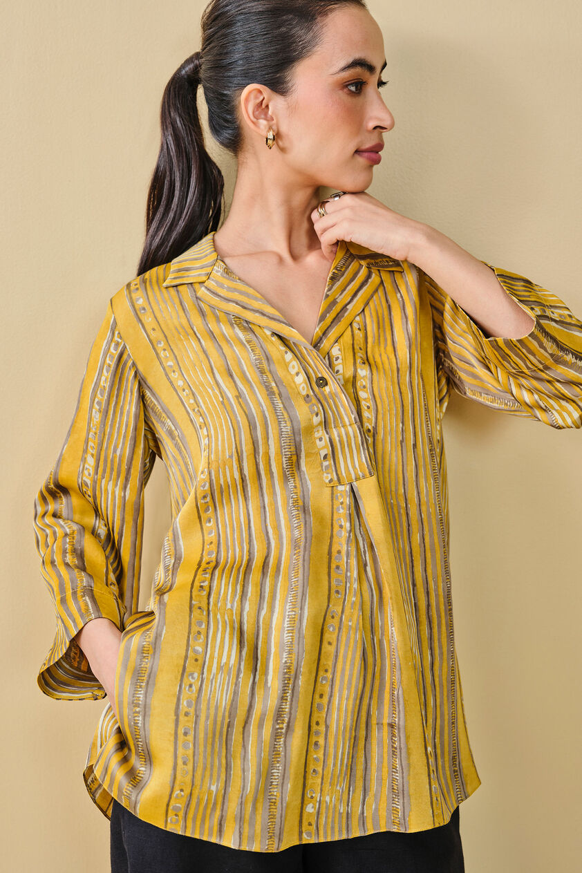 Hillside Hand-block Printed Top - Yellow, Yellow, image 4