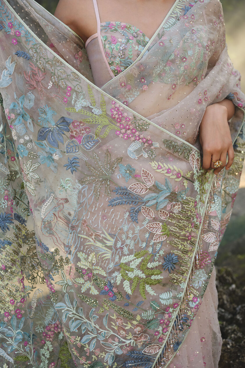 Bluma Embroidered Silk Saree - Blush, Blush, image 8