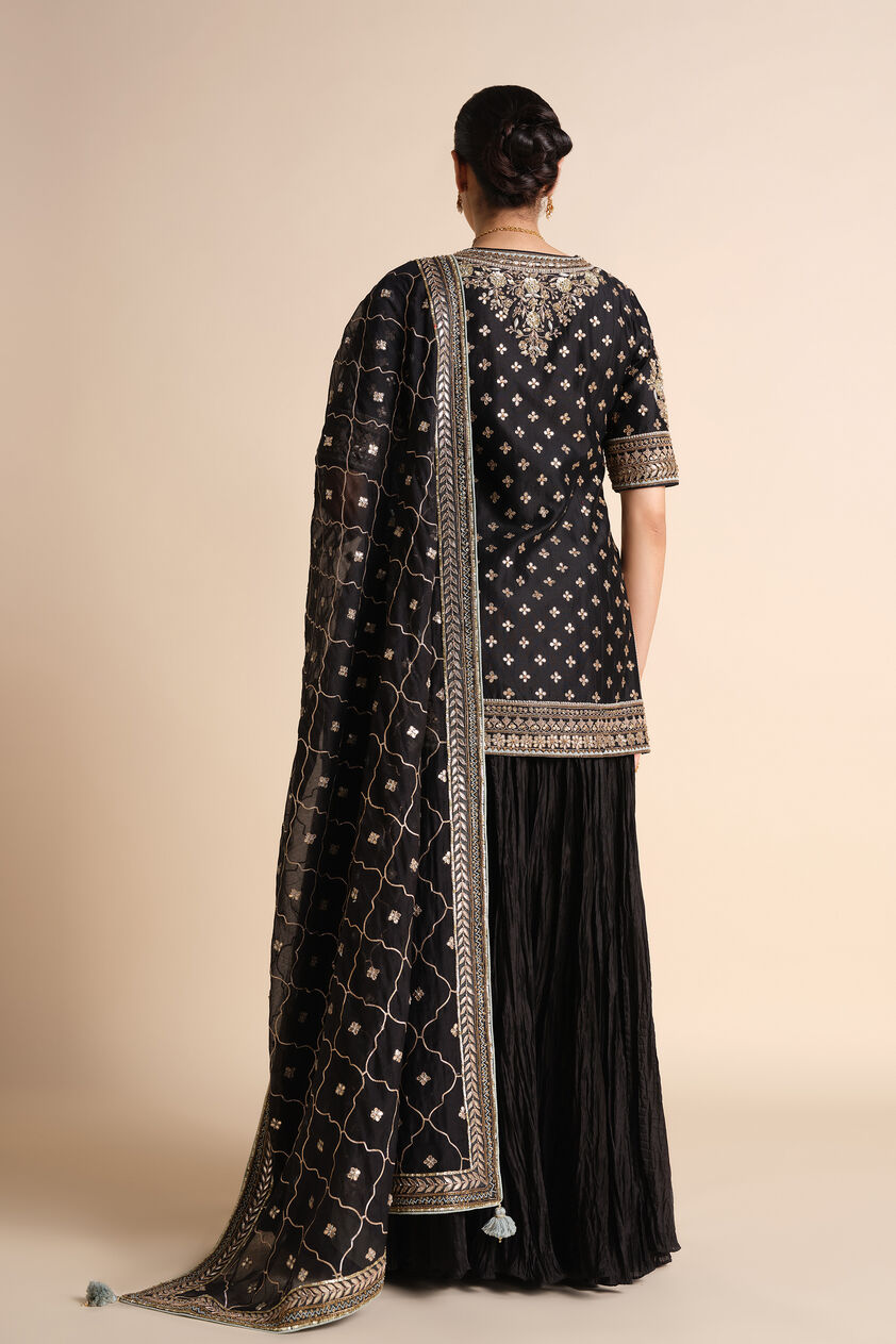 Sahasra Gota Patti Silk Sharara Set - Black, Black, image 2