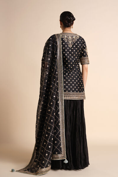 Sahasra Gota Patti Silk Sharara Set - Black