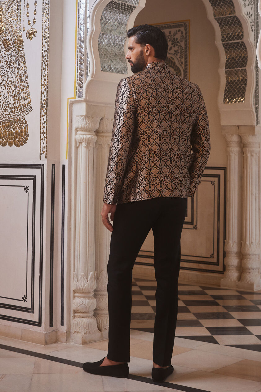 Swarank Handwoven Benarasi Silk Bandhgala - Black, Black, image 2