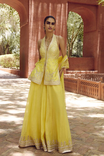 Srika Gota Patti Mul Sharara Set - Yellow, Yellow, image 1