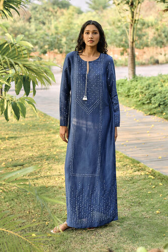 Coast Handcrafted Bandhani Linen Kaftan - Indigo, Indigo, image 1