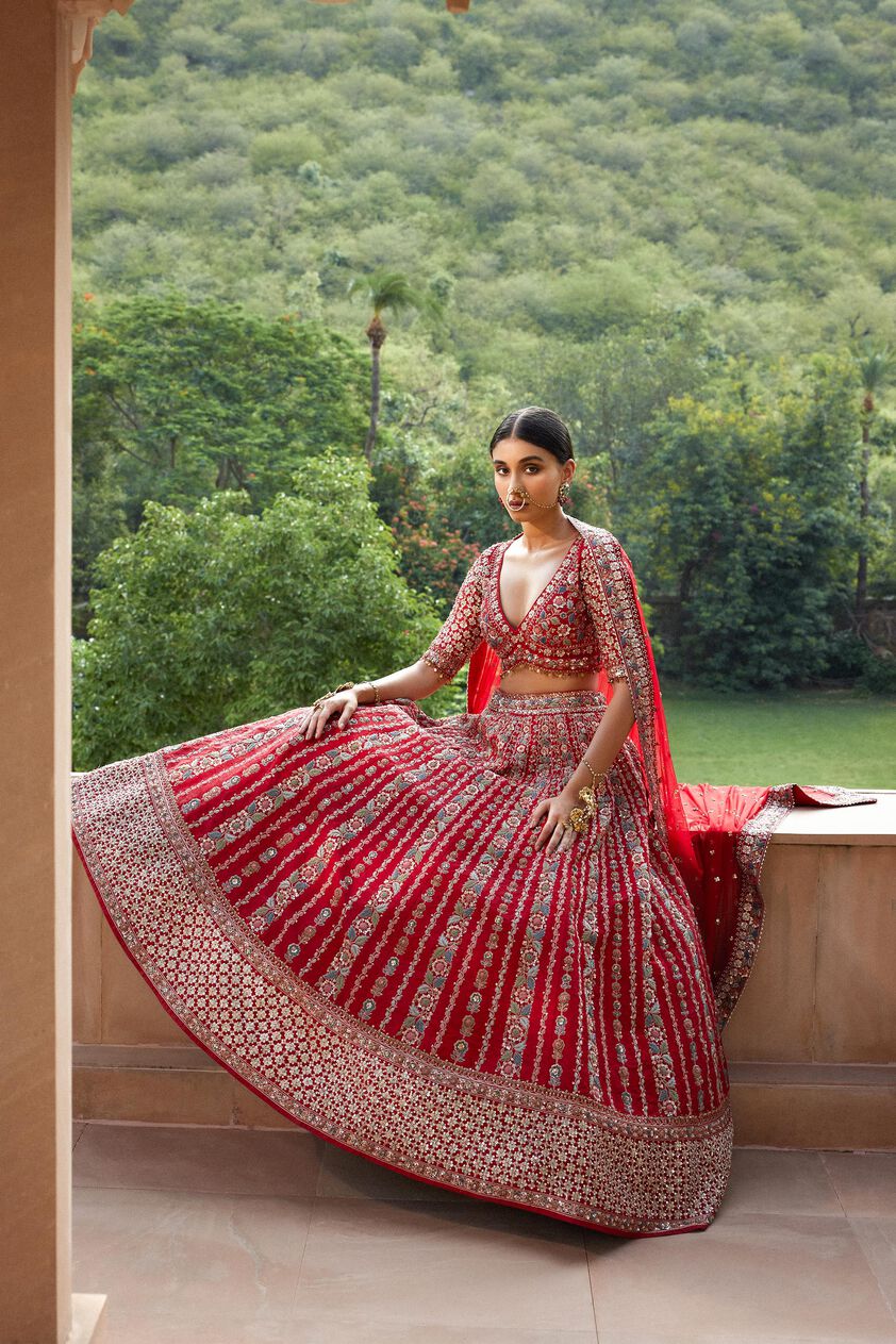 Adhira Gota Patti & Resham Silk Lehenga - Red, Red, image 1