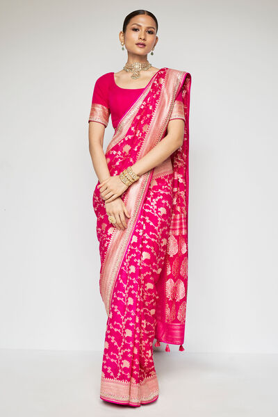 Lavanya Benarasi Silk Embroidered Saree - Hot Pink