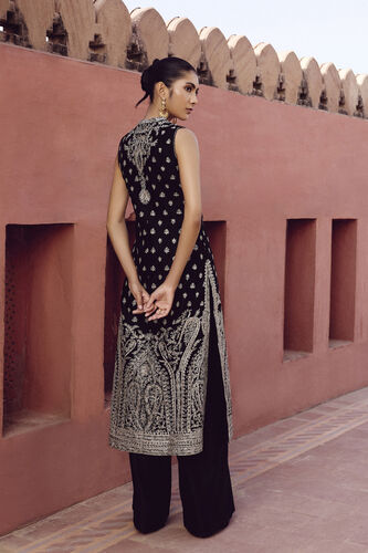 Sehrish Hand-embroidered Aari Silk Jacket Set - Black, Black, image 2