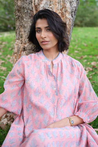 Heather Hand-block Printed Mul Dress - Pink, Pink, image 3