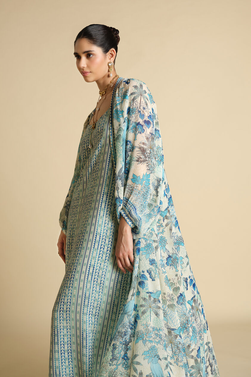 Siham Printed Kaftan - Powder Blue, Blue, image 4