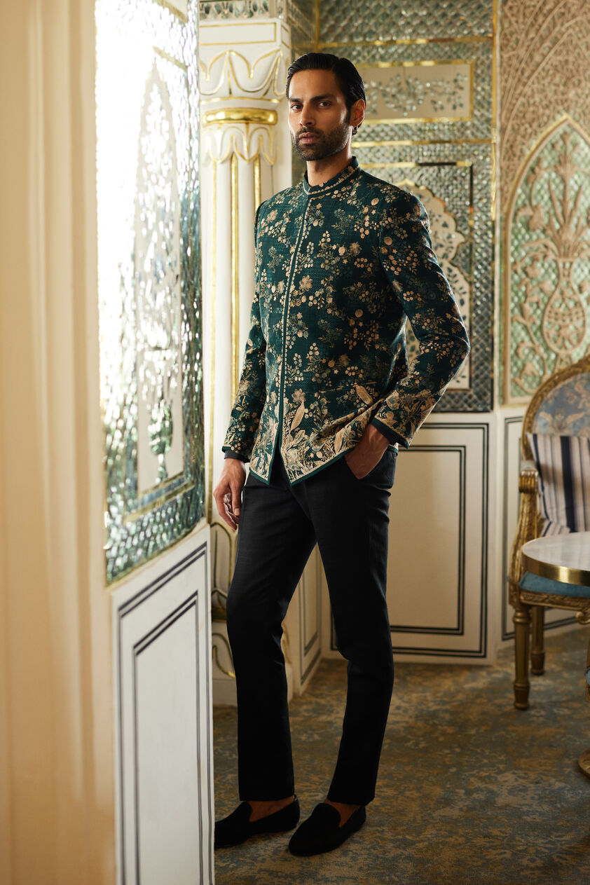 Javin Silk Bandhgala - Green, Green, image 1