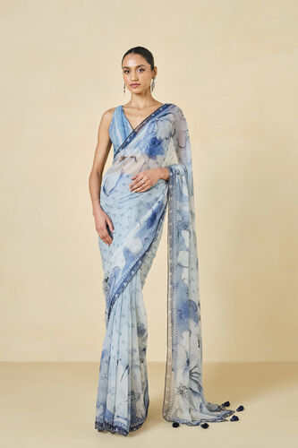 Mizani Printed Saree - Blue, Blue, image 1