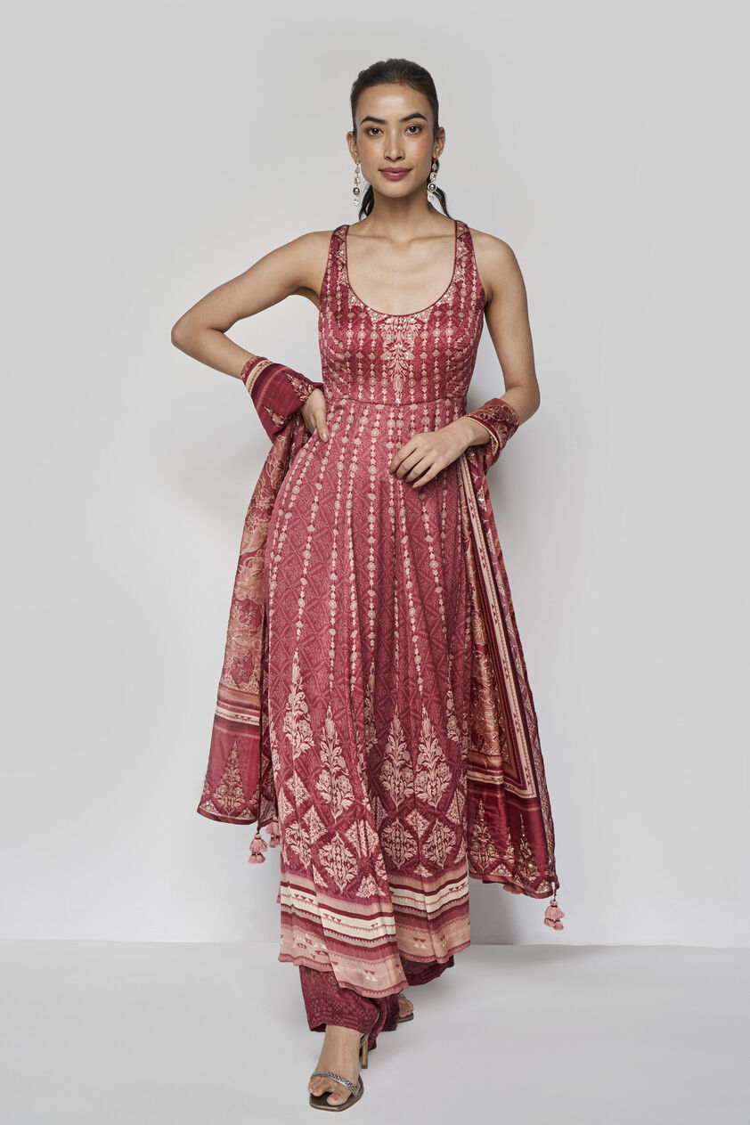 Demilune Anarkali Set - Wine, Ruby, image 1
