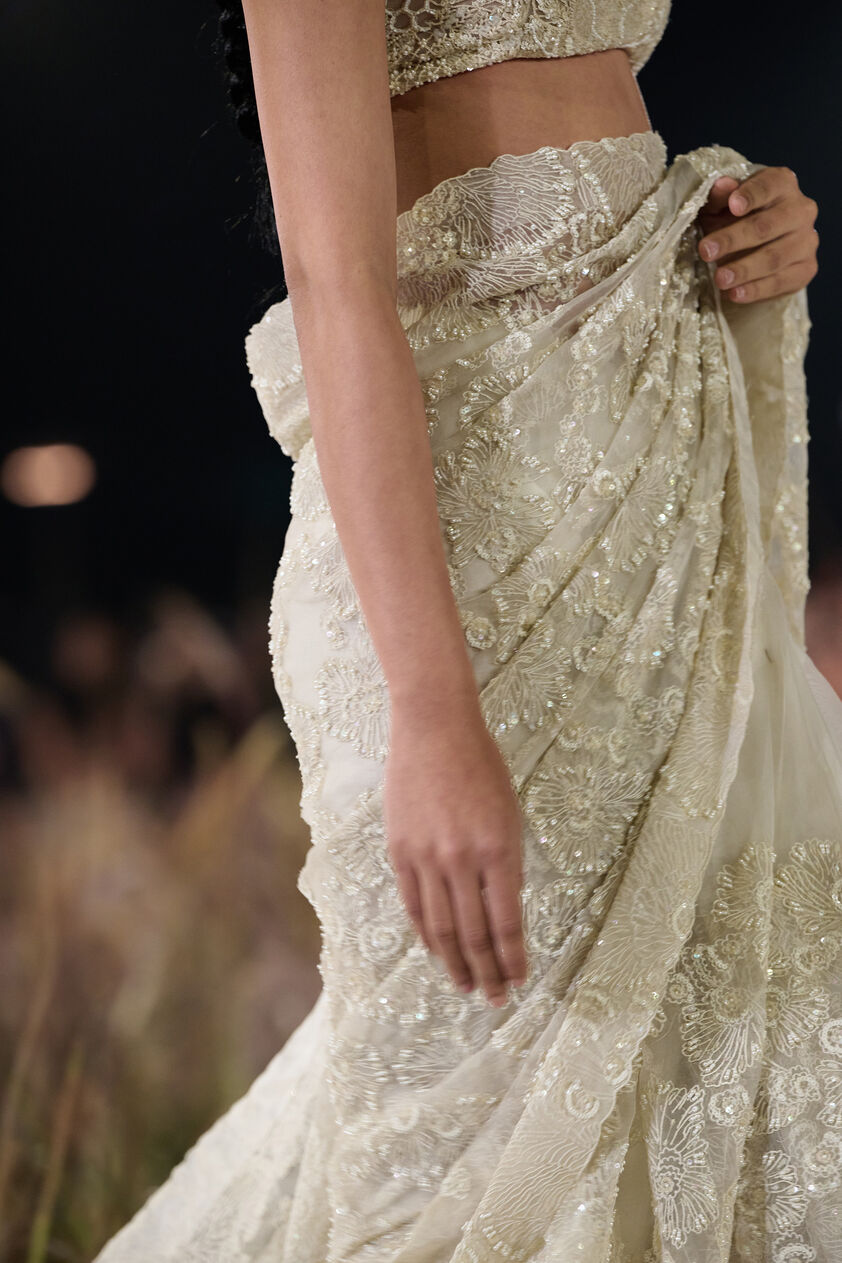 Rainbloom Embroidered Silk Saree - Ivory, Ivory, image 4