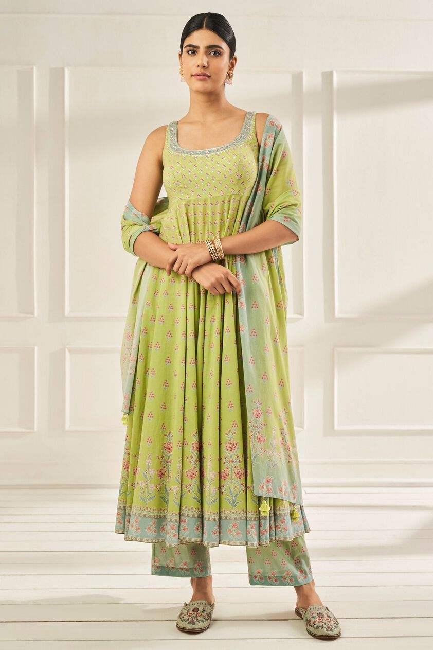 1 - Sravya Anarkali Set – Lime, image 1