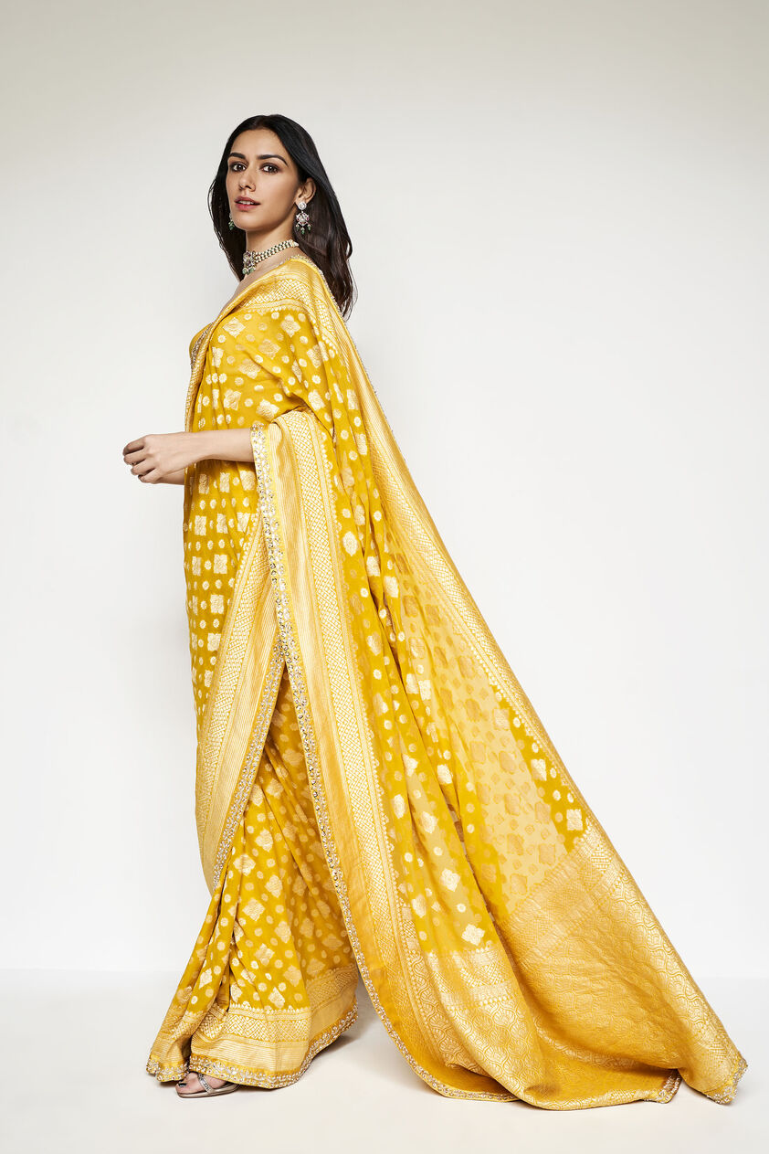 Chrisoula Benarasi Silk Gota Patti Saree - Yellow, Yellow, image 2