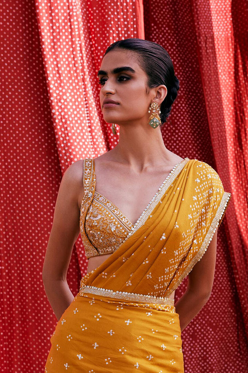 Bahi Embroidered Silk Choli - Mustard, Mustard, image 1