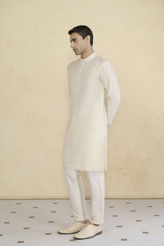 Hemansh Embroidered Silk Kurta - Cream, Cream, image 3