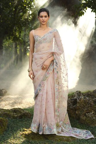 Bluma Embroidered Silk Saree - Blush, Blush, image 1