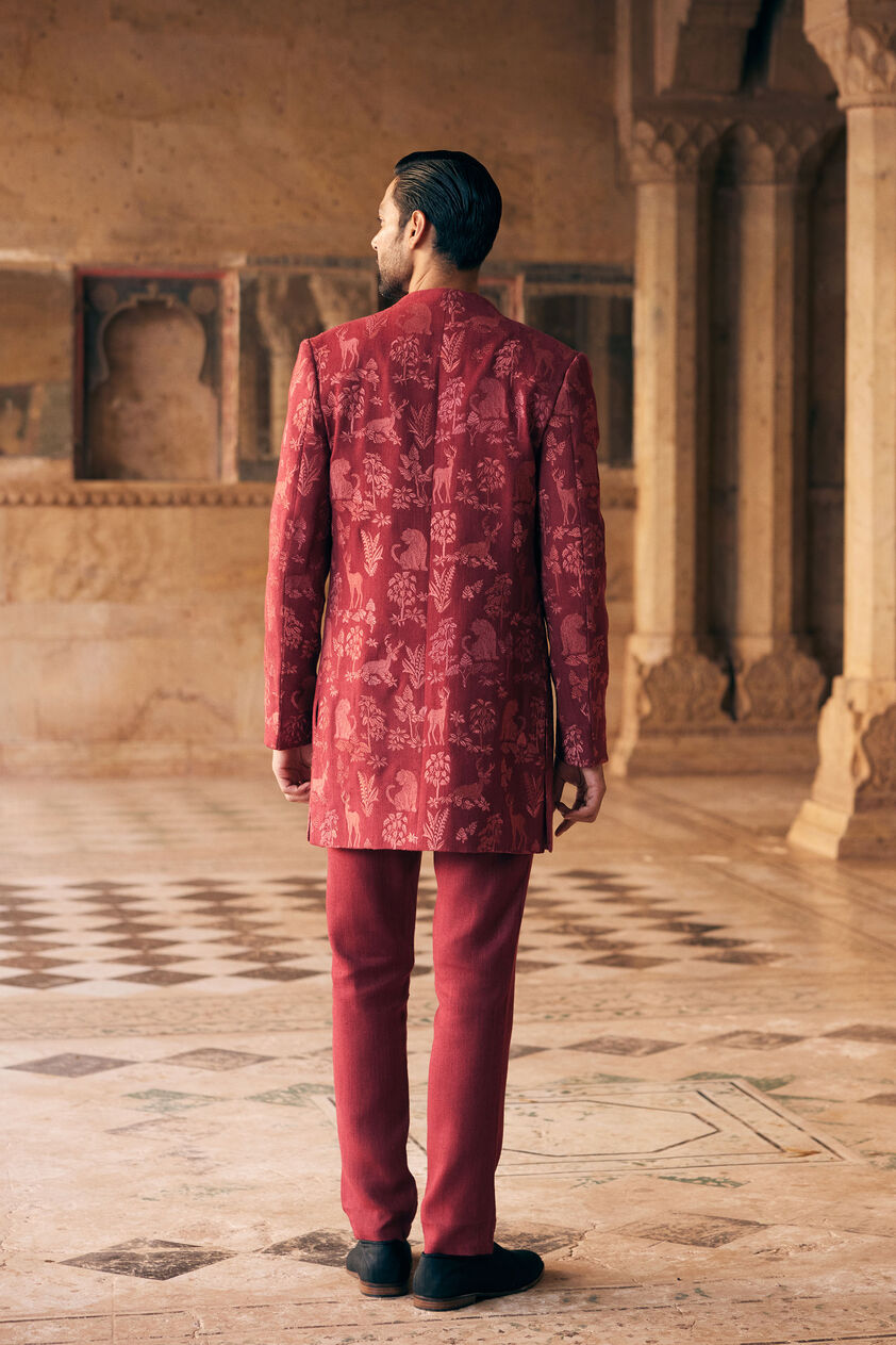 Silas Embroidered Silk Sherwani - Maroon, Maroon, image 2