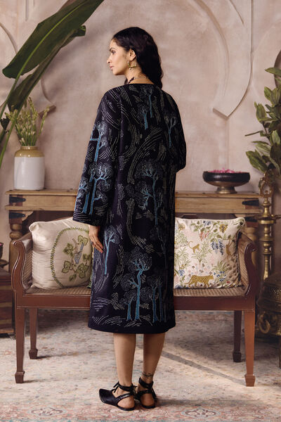Ahren Hand-embroidered Kantha Silk Jacket Set - Black